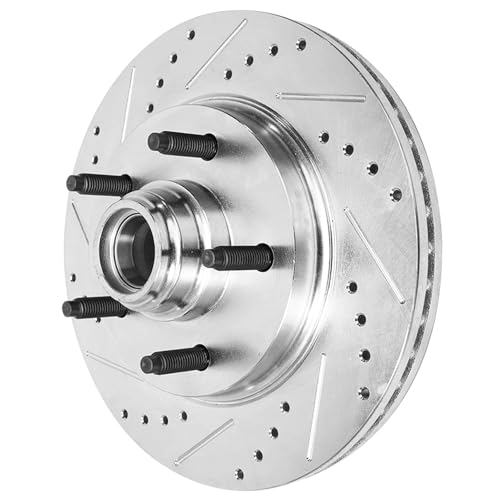 Image of Detroit Axle - 2WD Front Brake Kit for 2000-2003 Ford F-150 | 2001 2002 [5-Lug] Drilled & Slotted Disc Brake Rotors Ceramic Brake Pads Replacement