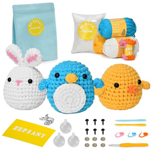 Zepiany Crochet Kit for Beginners, Crochet Animal Kit, Beginner Crochet Kit - Gift for Birthdays, Crochet Kits for Kids and Adults with Step-by-Step Video Tutorials