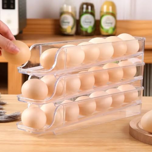 Suporte Porta Ovo Até 21 Unidades Dispenser Rolante 3 Níveis