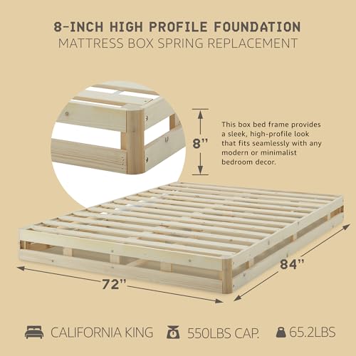 Image of Hercules 8 Inch High Profile Foundation Mattress Box Spring Replacement for More Support Without Added Bulk and Sturdy Slats, California King