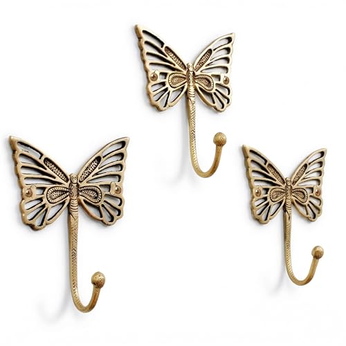 Indian Shelf Solid Brass Butterfly Wall Hooks - Vintage...