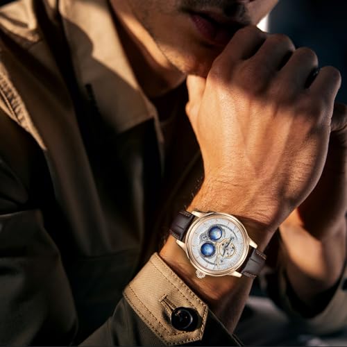 Image of SEAKOSS Watches for Men Automatic Mechanical Luxury Flywheel Watch 3D Double Globe Stainless Steel Case Men Wrist Watch