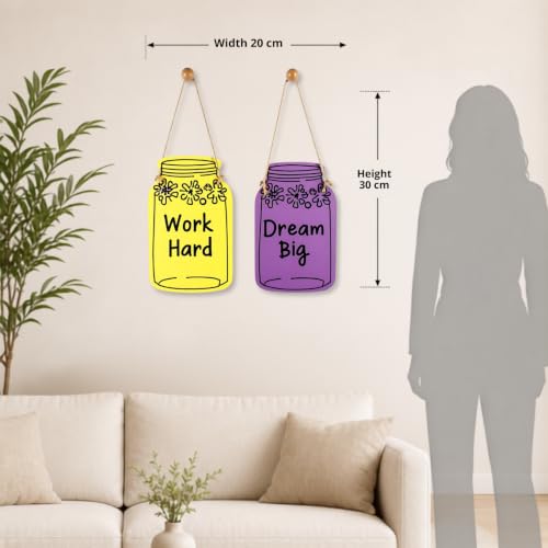 Image of GiftOday Work Hard Dream Big Wall Hanging | Multicolor Wooden Art | Size 7.5 x 12 Inch | Decorative Item for Living Room, Kitchen Decor Bedroom | Home Decor and Gift Idea | Set of 2