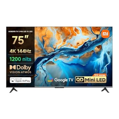 XIAOMI TV S Mini 75"  Diseño sin Bordes  Google TV  QD-Mini LED  1200 nits de Brillo máximo  Alta tasa de refresco 4K de 144 H Ultra Fluido para Gaming  Dolby Vision IQ & Dolby Atmos Google Assistant