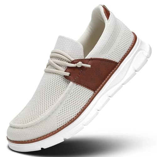 Image of Mens Casual Slip in Boat Shoes Fashion Lightweight Slip On Loafers Walking Beach Sneakers Work Mesh Oxfords Soft Sole