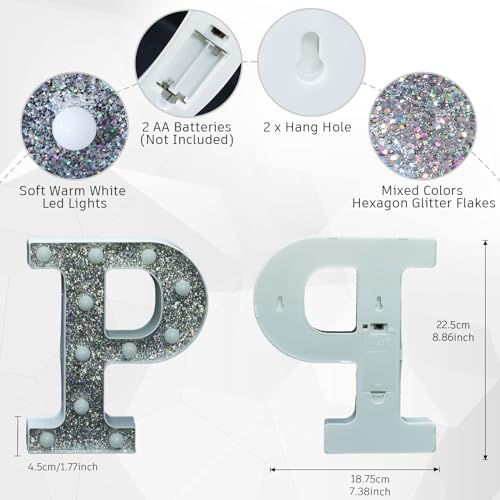 Image of Light Up Letters, Marquee Light Letter for Table Decorations, Glitter Light Up Signs for Prom, Events, or Engagement Party Decor, Featuring Alphabet & Number Lighted Letters, Letter P