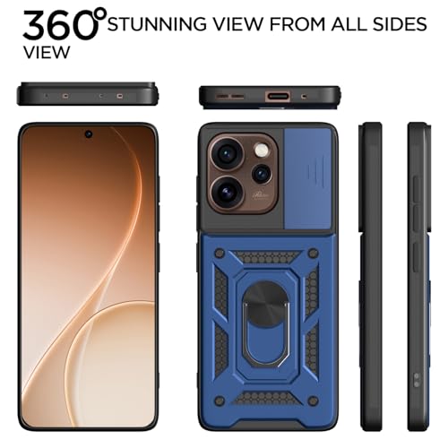 Image of Pikkme Back Cover for Oppo Reno 15C 5G | 360 Protection Case | Sliding Camera Shield Cover & Ring Holder Stand D10 Tough Armor Bumper Case (Blue)