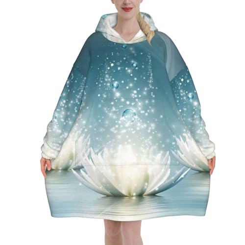 Couverture à capuche lotus blanc en flanelle chaude et pelucheuse pour femme