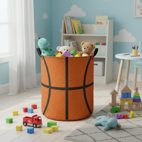 Image of Baby Laundry Hamper kids laundry Basket Waterproof Laundry Bag for Bedroom Clothes Organizer Room Decor(Basketball)