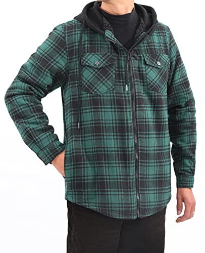 Image of ZENTHACE Men's Sherpa Lined Full Zip Hooded Plaid Shirt Jacket