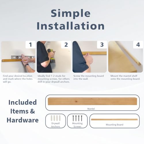 Image of Touchstone Floating Fireplace Mantel Shelf - Solid Wood Wall-Mounted Mantel - Rustic Farmhouse Style 72 Inch - Unfinished