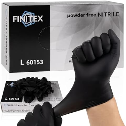 FINITEX Nitrile Disposable Latex-Free Gloves Black - 3.5mil 100PCS Powder-Free Gloves Cleaning Medical Exam Food Gloves (Large) Cover