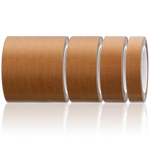 Image of Pangda 4 Rolls Multi-Sized PTFE Glass Cloth Tapes Set 1 /2'', 3 /4'', 1'', 2'' x 33 ft x 0.18mm High Temperature PTFE Fiberglass Adhesive Tape for Vacuum Sealer Machine Electrical