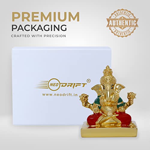 Image of Neodrift Ganesh Idol for Car Dashboard (Real 24kt & 999 Silver Plated, Dual-Tone Gold & Silver) (Model ND11) - Enhance Your Drive