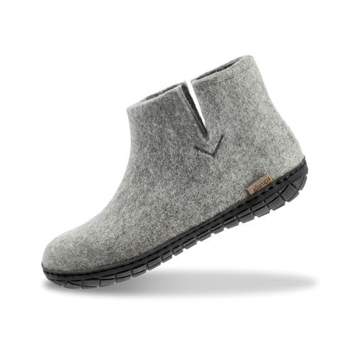 Image of Glerups 100% quality wool mix Boot Slipper with rubber sole - Unisex