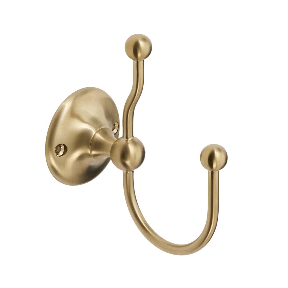Milano Brushed Brass Elizabeth Wall Mounted Double Bathroom Bath Robe Towel Hook Holder - Brass