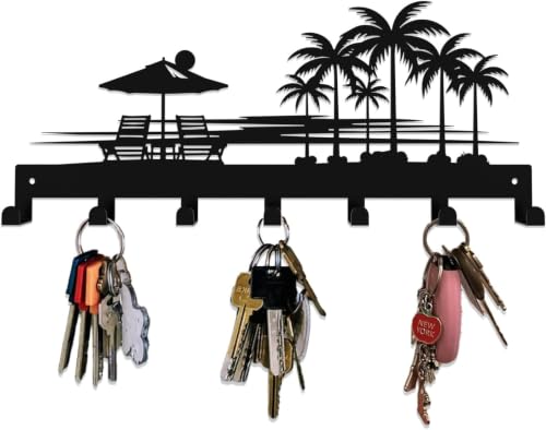 Image of Ventuos Metal Wall Mounted Key Holder with 6 Hooks, Modern 2 Design, Key Organizer for Home Office Bedroom Entryway