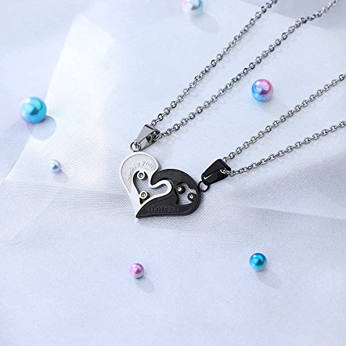 Jstyle Stainless Steel Mens Womens Couple Necklace Pendant Love Heart Cz Puzzle Matching #TOP5