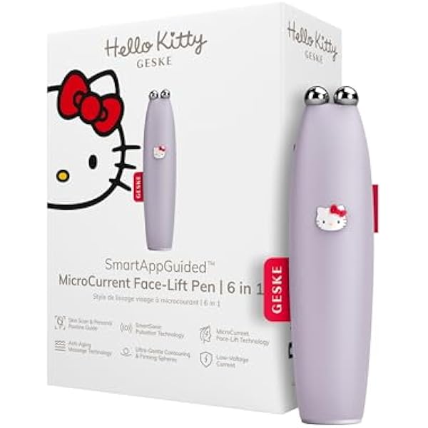 GESKE x Hello Kitty | Pióro do liftingu twarzy SmartAppGuided™ z mikroprądami | 6 w 1 | Narzędzia do pielęgnacji skóry | Urządzenie zapobiegające starzeniu się | Lifting twarzy | Urządzenie do twarzy