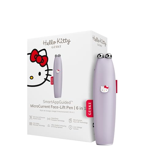GESKE x Hello Kitty | SmartAppGuided™ MicroCurrent Face-Lift Pen | 6 in 1 | Outils de soins de la peau | Appareil anti-âge | Lifting visage | Peau jeune...
