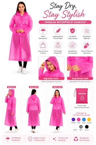 Image of Waterproof Women's Raincoat with Hood Lightweight Full Coverage Rain Wear for Monsoon Season | Jacket ||