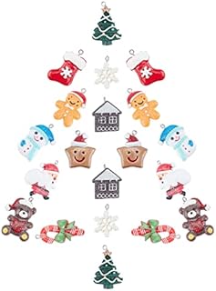 SUNNYCLUE 1 Box 20Pcs 10 Styles Resin Christmas Mini Ornaments Charms Xmas Pendants Snowflake Snowman Tree Hat Festival decor Accessories for Necklace Bracelet Jewelry Making Supplies