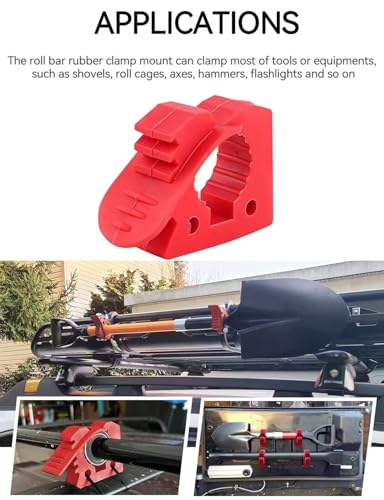 Image of 7 PCS Quick-release Shovel Holder Clamp Mount Bracket Red | for 1-1 /7 to 1-3 /7 Inch Diameter Tools, Rubber Material, Fit Off-road Vehicles, UTV, ATV, Truck Trailer, RV