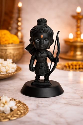 Image of Black Matte Lord Ram Idol for Car Dashboard with Bow & Arrow, Mini Murti Spiritual Decor for Home Office Pooja, Religious Gift