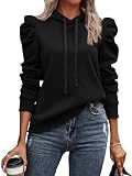 UEAL Womens Sweatshirts 2025 Trendy Puff Sleeve Drawstring Pullover Hoodies Fall Fashion Outfits Tops Clothes Large Black