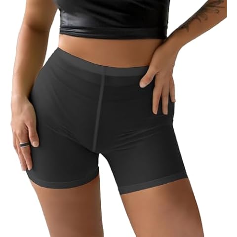 NetSetUK Women's Swim Shorts Mesh Sexy See-Through Swimming Board Beach Shorts High Waist Ladies Bikini Bottoms Swim Briefs Black Cover
