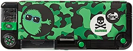 Tinc Hugga Character Pop Out Pencil Case Green | Pop Out Compartment with Push Button | Includes Pencil with Eraser Topper, Ballpoint Pen & 15cm Ruler | 3 Compartments for School