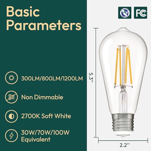 Image of ALAMPEVER 3 Way Light Bulbs 2 Pack, 30 /70 /100W Equivalent, Bright ST19 LED Light Bulb, 2700K Soft White, 300 /800 /1200LM, 3 /5 /8W, E26 Base, Non-Dimmable, Ideal for Living Room, Bedroom, Home Office