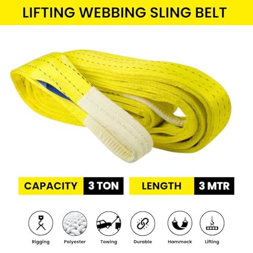 Image of Conclood India Polyester Webbing Sling | Lifting Belt | Yellow Colour | Use for Handling materials in warehouses & logistics | Lifts & secure heavy loads (3 Ton 1 Meter).