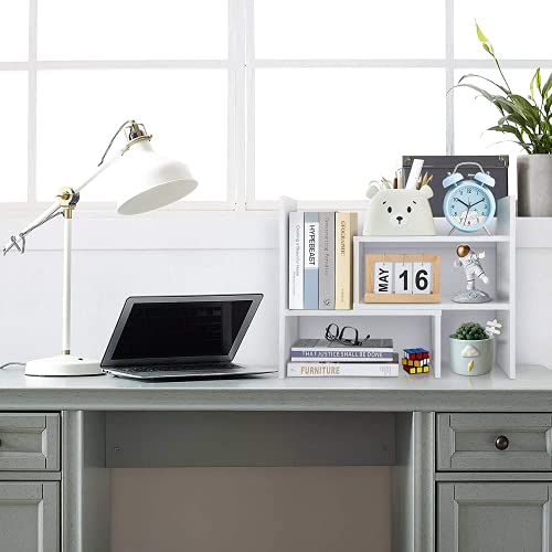 Gtin Expandable Wood Desktop Bookshelf,Desktop Organizer Office Storage Rack,Wood Display Shelf-Free Style Display Stand Shelf,Corner Desk Storage Shelf,Countertop Bookcase For Office Supplies,White #TOP1