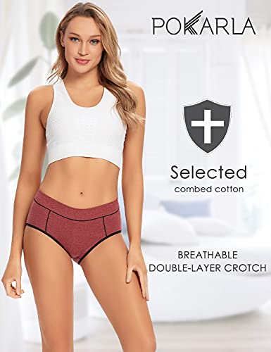 Image of POKARLA Women's Cotton Stretch Underwear Briefs Ladies Mid Rise No Muffin Top Hipster Panties Multipack