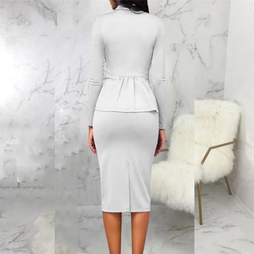 Women Solid 2 Piece Set Women Coat Tops + Bodycon Midi Skirt Suit Women Business Work Sets2