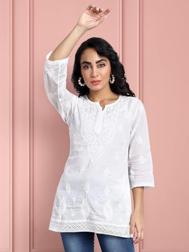 Image of Ada Hand Embroidered Lucknowi Chikankari Cotton Top for Women A208704