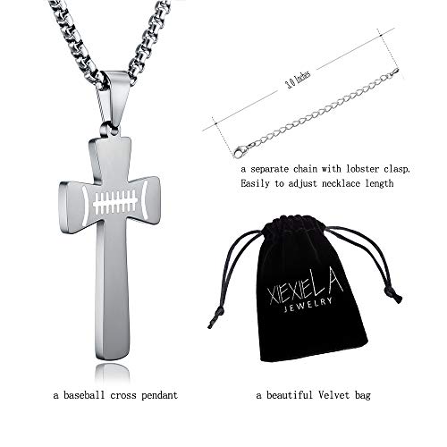 Football Cross Necklace Bracelets I CAN DO All Things Strength Bible Verse Stainless Steel Pendant Jewelry Gifts for Kids Boys Son Men4