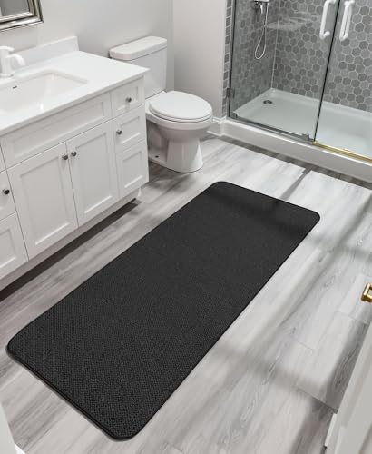Image of Bath Mat,Ultra Thin Bathroom Runner Rugs,Large Bath Mats for Bathroom,Quick Dry,Non-Slip,Machine Washable,Low Pile,Bath Rug,Shower Outside,Sink,Home Decor Accessories.Black,1'5 inchx4'11 inch(17x59inch)