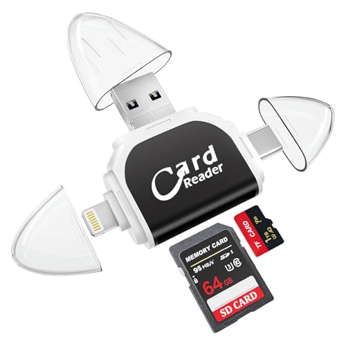 DAJASD Multi-Port 4 in 1 Universal SD TF Card Reader, SD/Micro SD Card Reader, USB SD Card Adapter, Plug and Play, No App Required, Multiport Adapter for Apple, Android, Computer(Black)