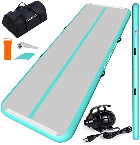 CHAMPIONPLUS 10ft 13ft 16ft 20ft Tumble Track Tumbling Mat Inflatable Gymnastics Air Mat 4/8 inches Thickness for Home Training Cheerleading Yoga with Electric Air Pump Mint Green 10'x3.3'x4''