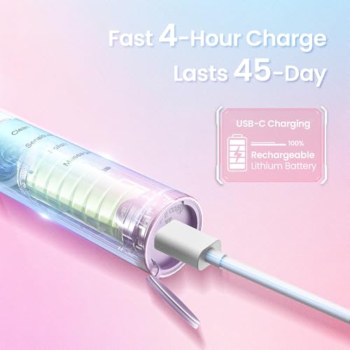 YUNCHI Elektrische Zahnbürste, Schallzahnbürste für Erwachsene & Kinder - 40000 VPM, USB-C Aufladbar, 5 Putzmodi mit Intelligente Merkfunktion, 8 Bürstenköpfe + Reiseetui, Blau – Bild 6