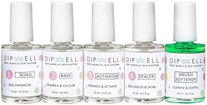 Dip Powder Nail Gel Resin Polish Starter Set for Dipping Nail, Full System Set of Liquids with Bond, Base, Activator, Sealer, And Brush Softener by DipWell Nails …
