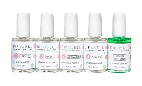 Dip Powder Nail Gel Resin Polish Starter Set For Dipping Nail, Full System Set Of Liquids With Bond, Base, Activator, Sealer, And Brush Softener By Dipwell Nails … #TOP27
