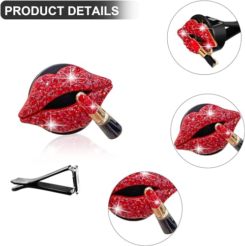 Image of 5 Pcs Bling Red Lips Air Vent Clips, Heart Shape Crystal Car Air Vent Clip Charms Car Air Fresheners for Women Rhinestone Diffuser Vent Clip Cute Car Decor Bling Cars Accessories,Interior Accessories