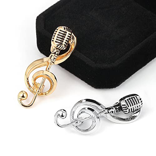 Image of Microphone Music Brooch Cute Music Notes Brooch Pins Microphone Shape Fashion Brooch Simple Accessories for Women Girl Party Concert
