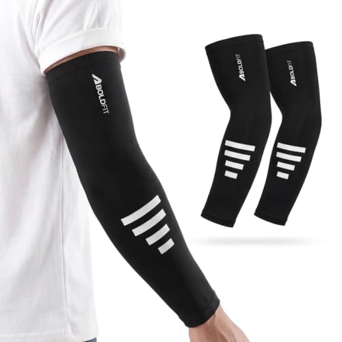 Image of Boldfit Arm Sleeves for Men & Women, UV Protection Hand Sleeve, Breathable MoistureWicking Fabric, Compression Support for Sports, Gym, Cycling & Running, Anti-Slip Comfortable Fit- Black