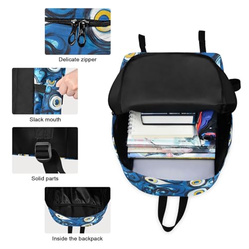Backpack Lunch Bag Set Blue Evil Eye Print, Big Storage Travel Backpacks with Insulated Lunch Box for Office Hiking Picnic3