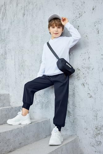 Arshiner Boys Casual Pants Elastic Waist Drawstring Kids Pants Youth Tapered Sweatpants Zipper Pockets Navy Blue3