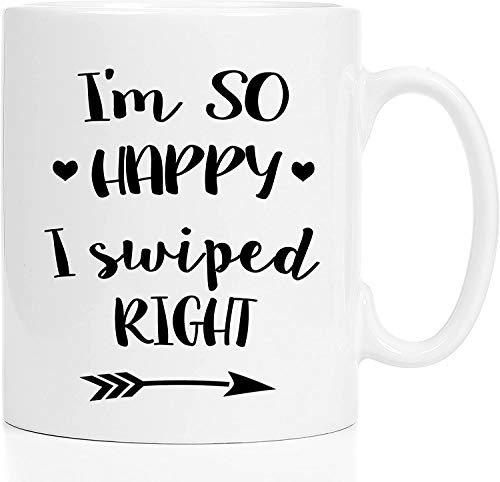 INGING SO Happy I swiped right - 11 oz white mug - TINDER Inspired Mug - Mug For Couples - Mug For Boyfriend - Mug For Girlfriend - Wedding Mug - Engagement Mug - Funny Enagement Gift - Wife Gift